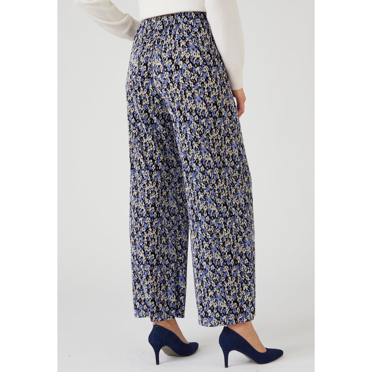 Pantalon 7/8ème maille plissée bleu fleuri, DAMART