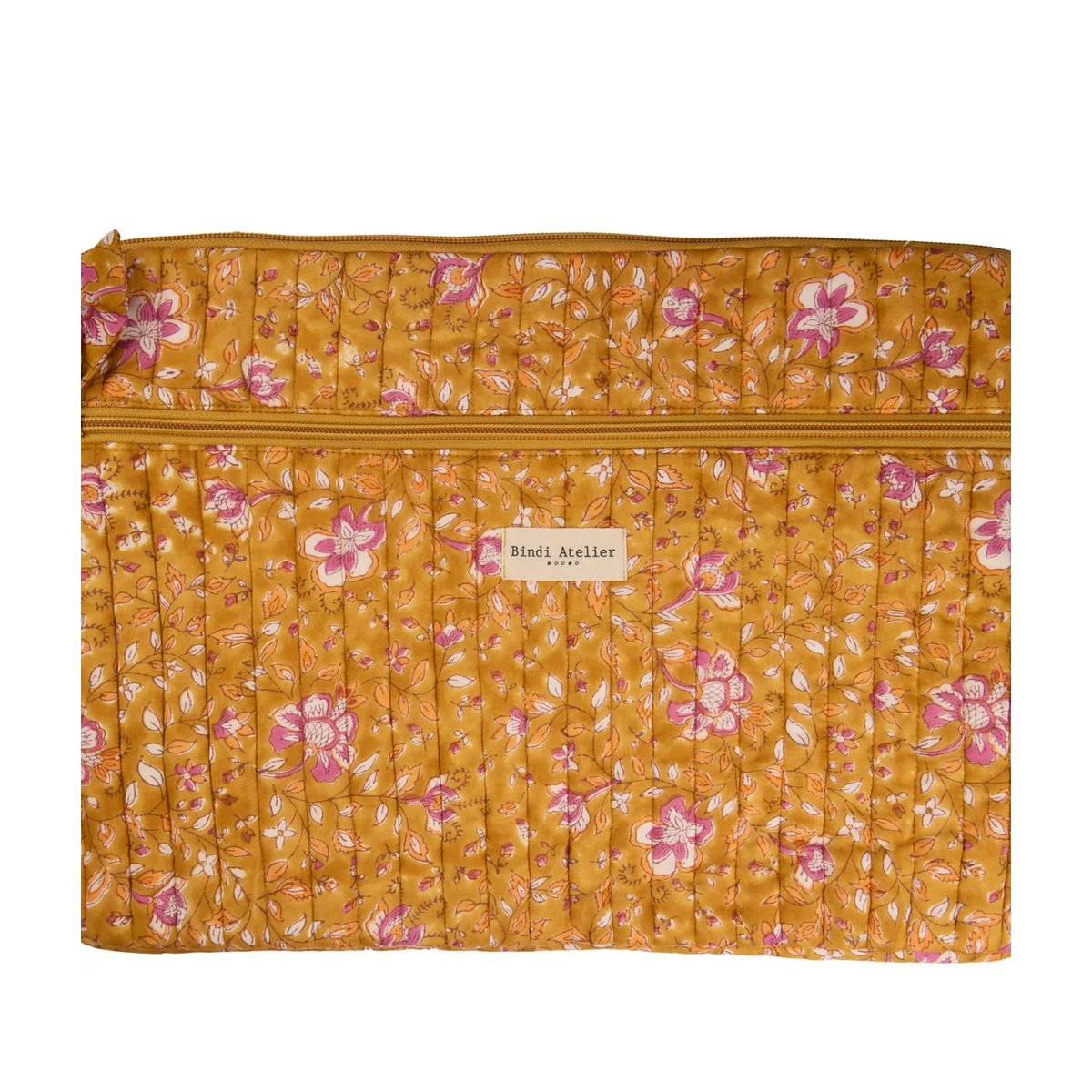 Pochette d'ordinateur 15 pouces Folk Stories en coton jaune sun, BINDI ATELIER