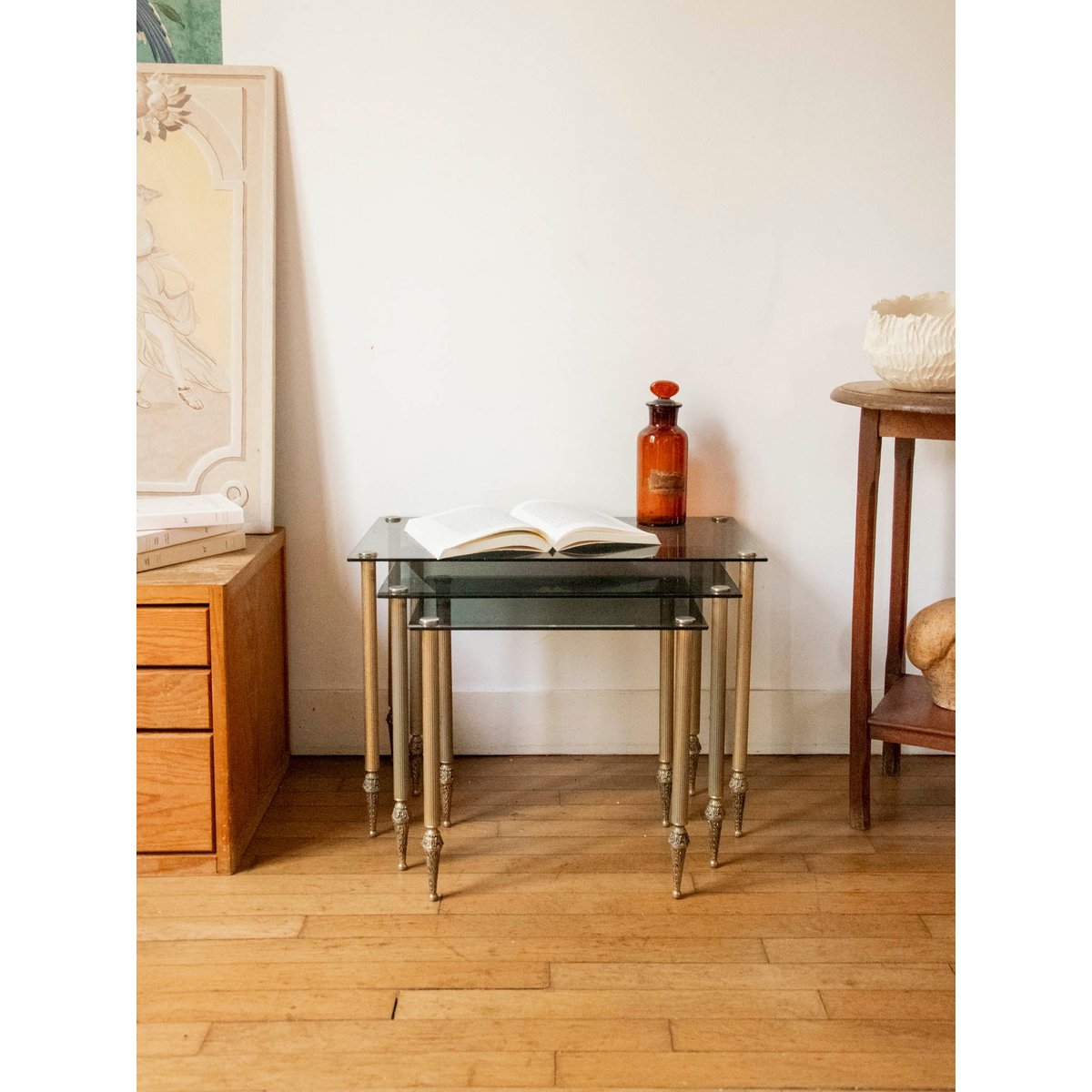 Table gigogne en verre fumé Barbara N°194 - Bon état fumé, DEBONGOUT