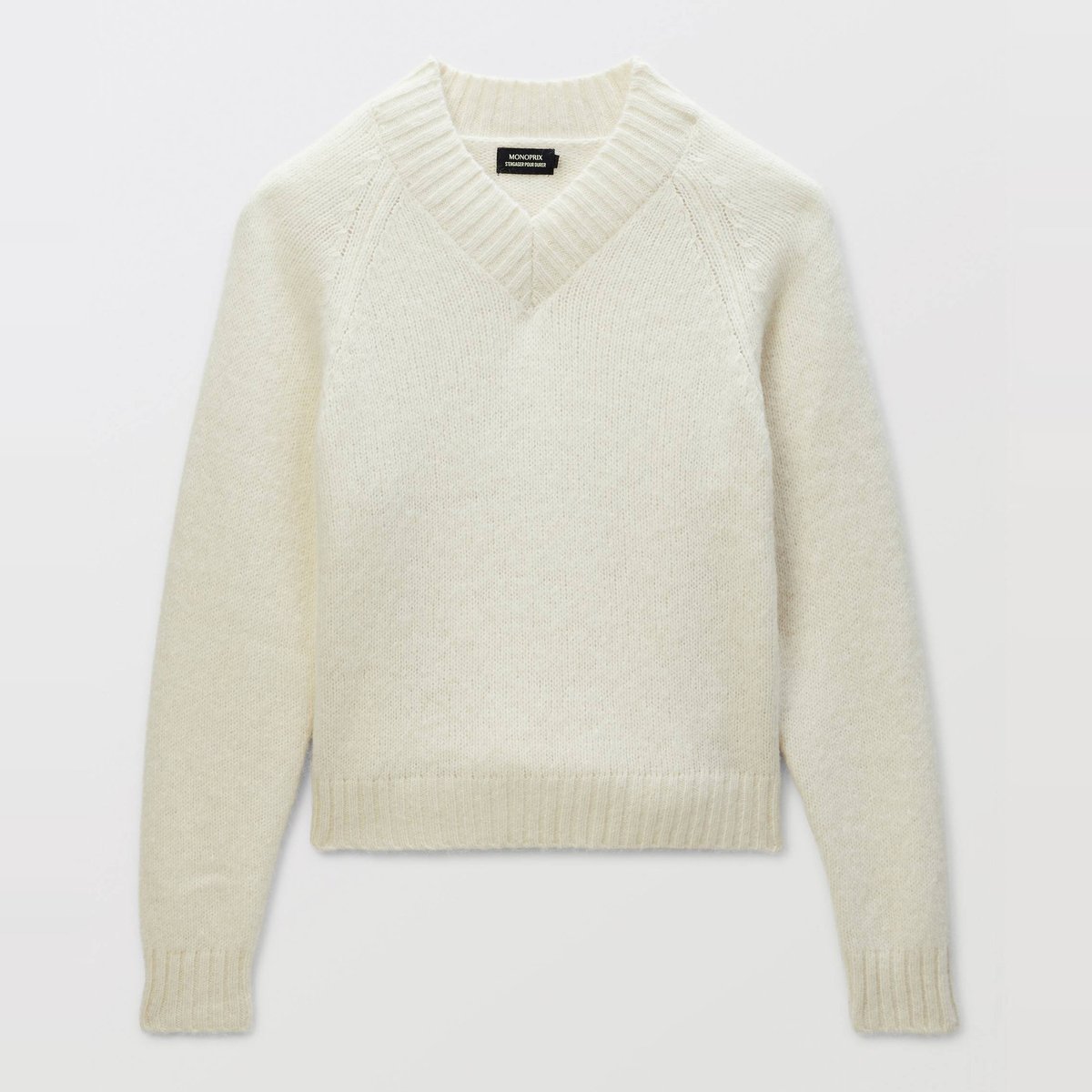 Pull col V contenant de l'Alpaga ecru, MONOPRIX
