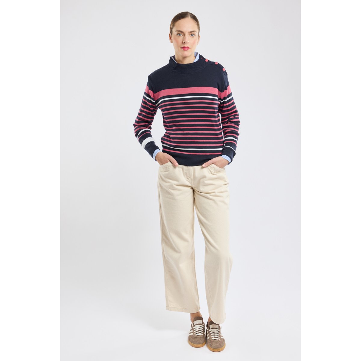 Pull marin en laine rich navy/framboise/nature, ARMOR-LUX