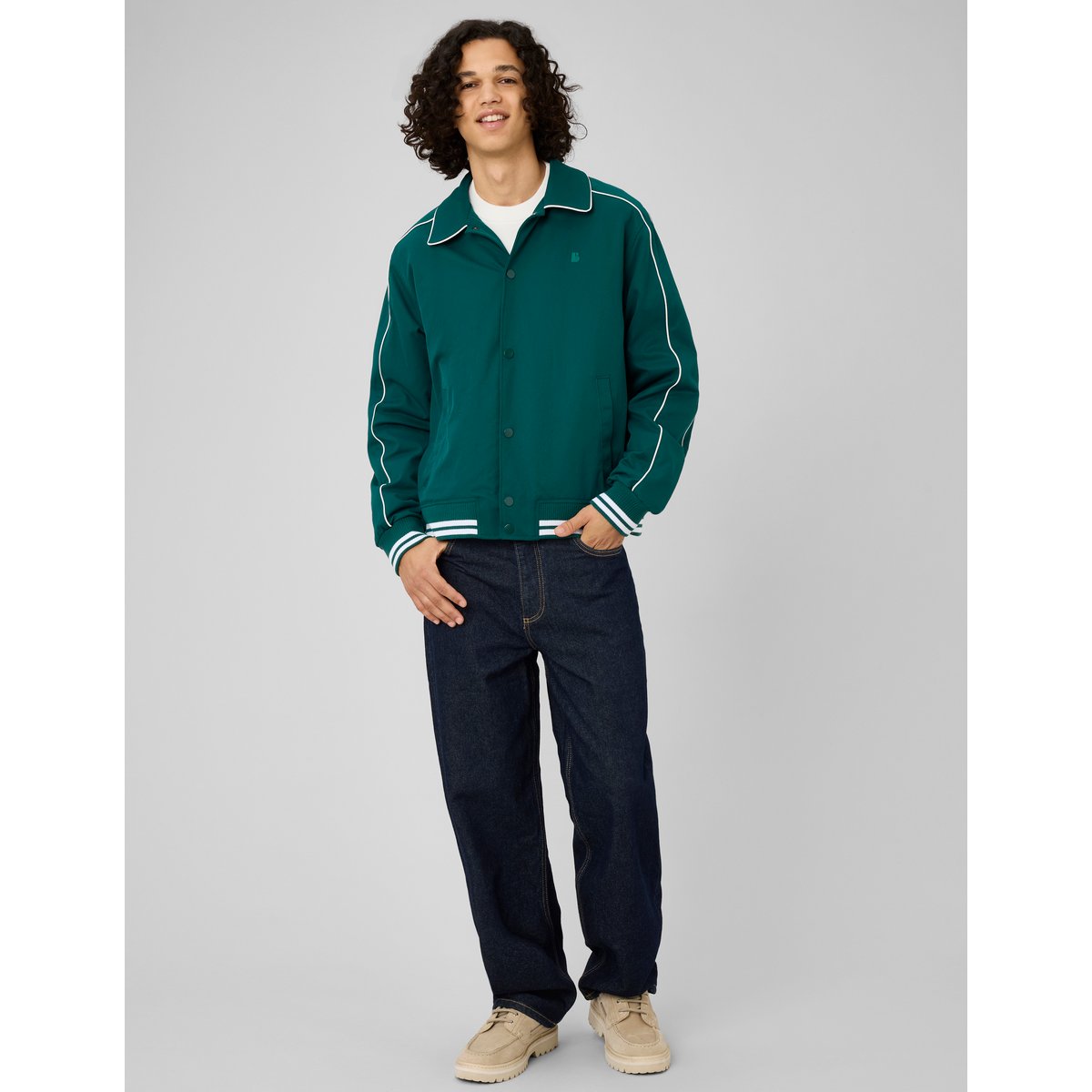 Blouson col chemise à pressions vert, BZB