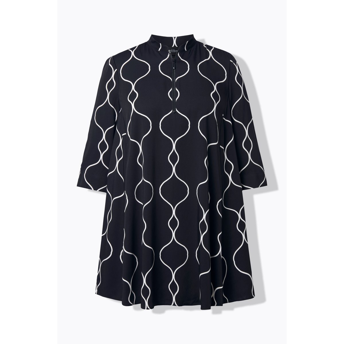 Blouse en satin coupe évasée, col montant noir, ULLA POPKEN