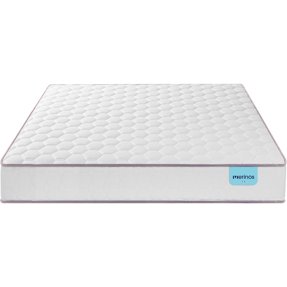 Ensemble matelas ressorts ensachés NATTY, sommier TWIST et pieds blanc, MERINOS