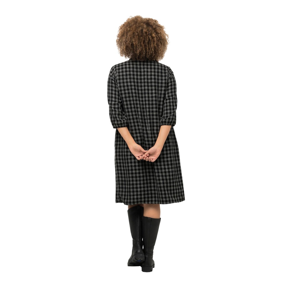 Robe midi à col chemise et manches 3/4 noir, ULLA POPKEN