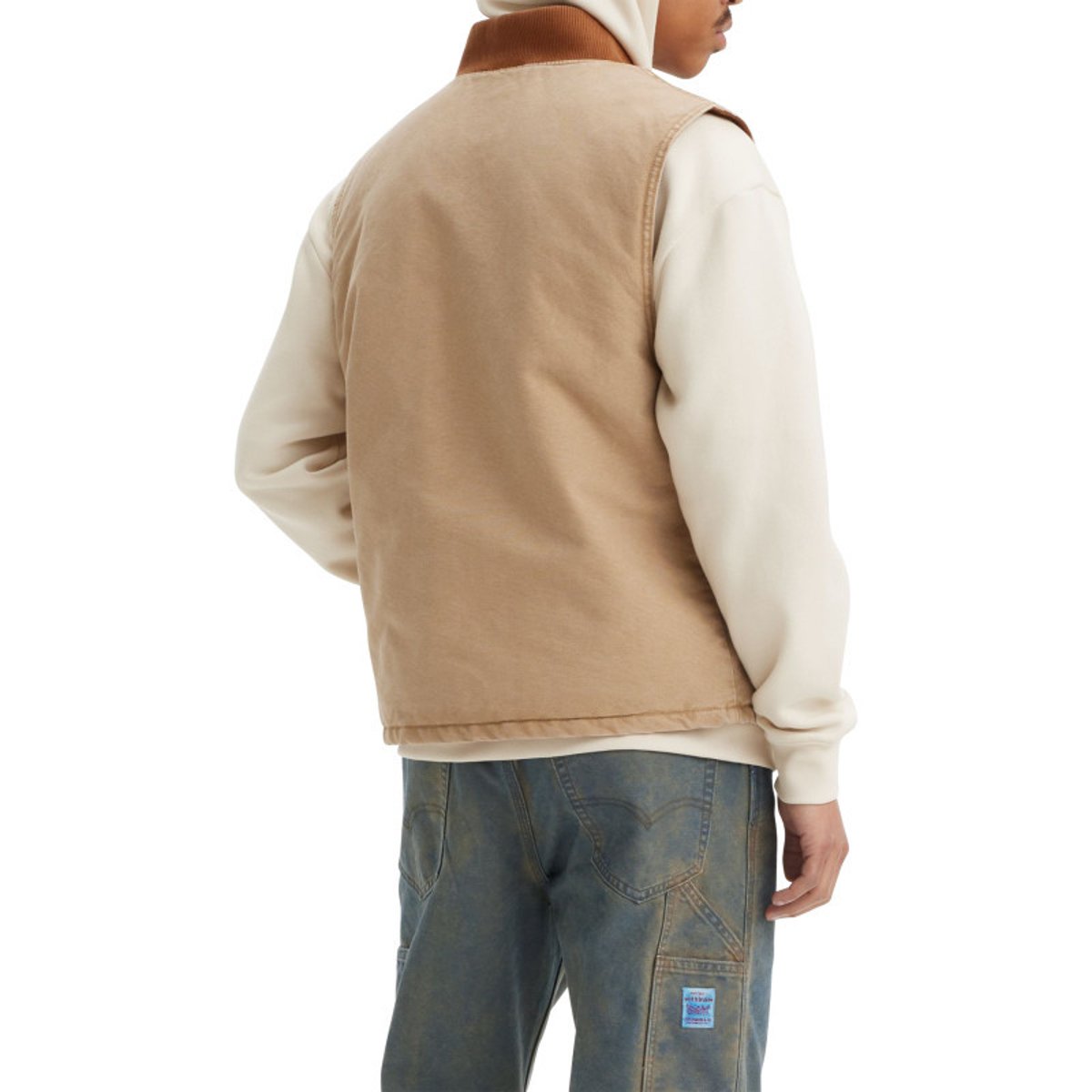 Veste sans manches en coton beige unie avec un col bomber et des grandes poches beige, LEVI'S