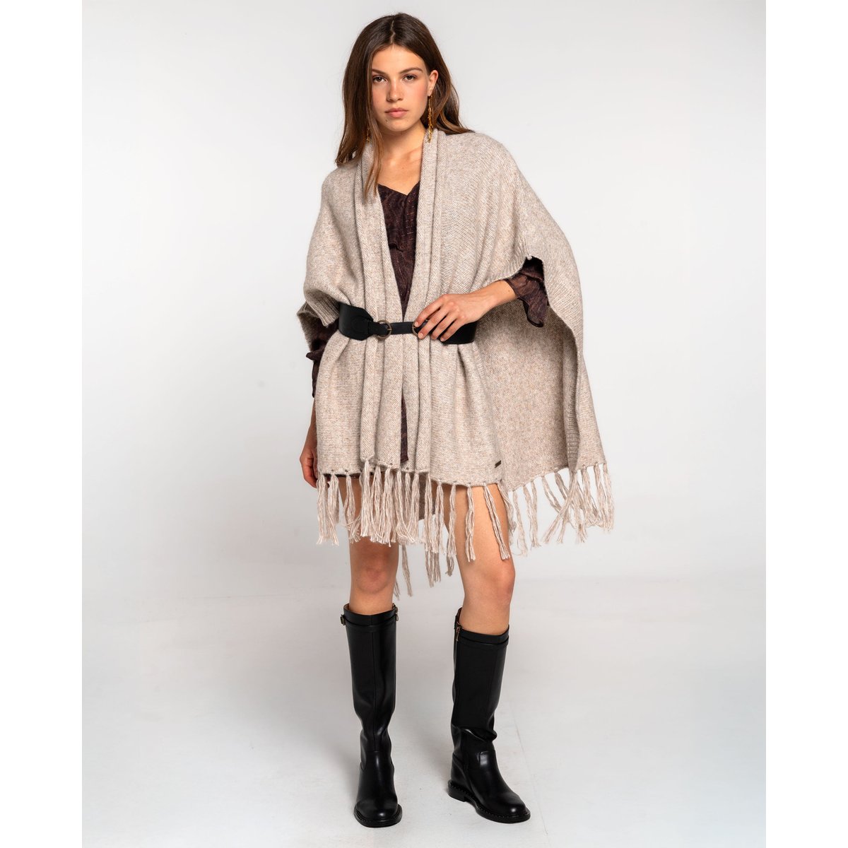 Robe en maille élastique à franges et coupe ajustée imprimé, THE-ARE