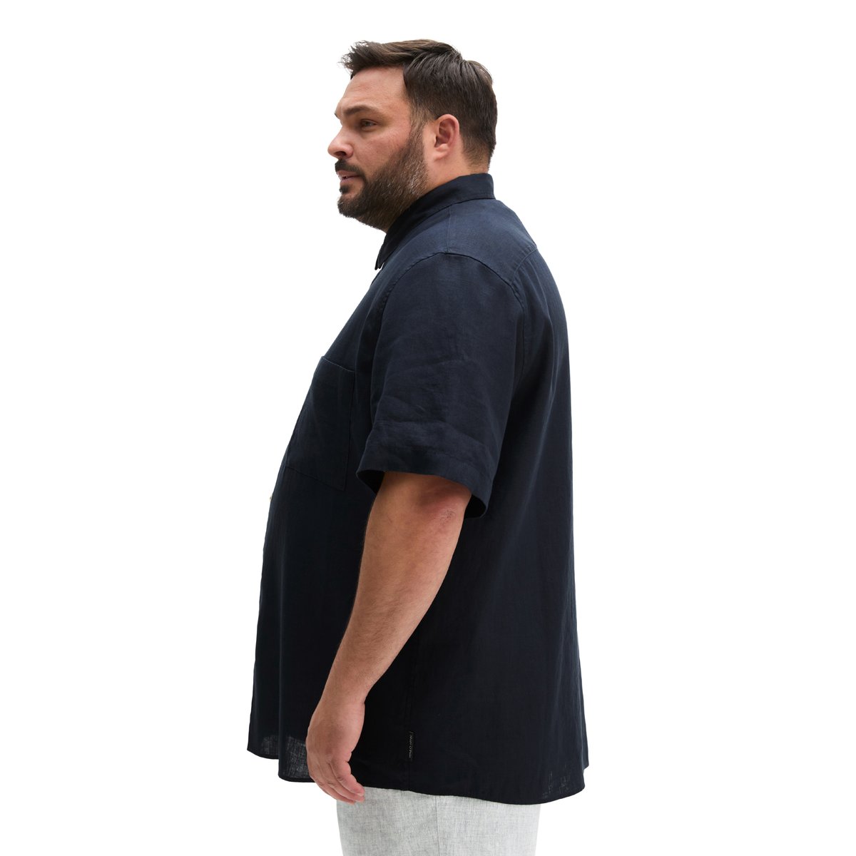 Chemise à manches courtes regular en pur lin bleu foncé, MARC O'POLO