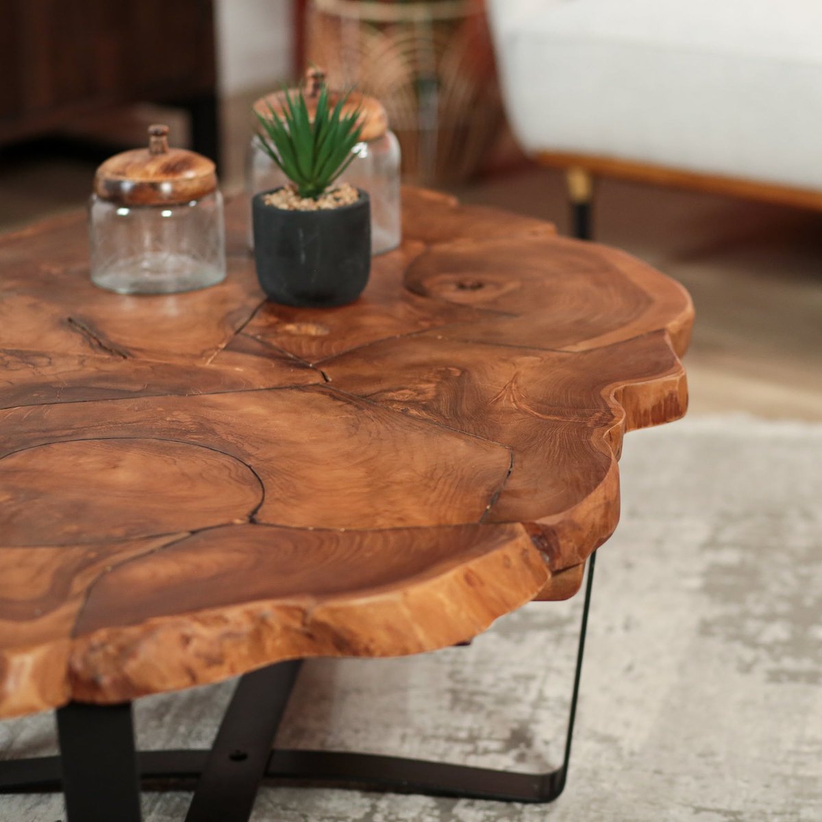 Table basse ovale teck massif recyclé BALTIMORE bois naturel, PIER IMPORT