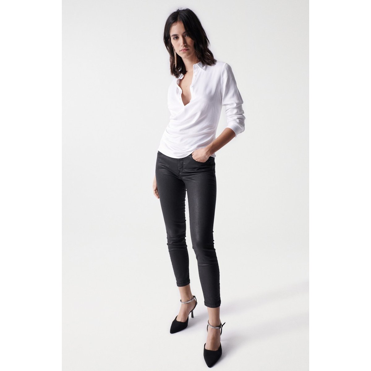 JEAN SECRET PUSH IN CROPPED SKINNY noir, SALSA JEANS