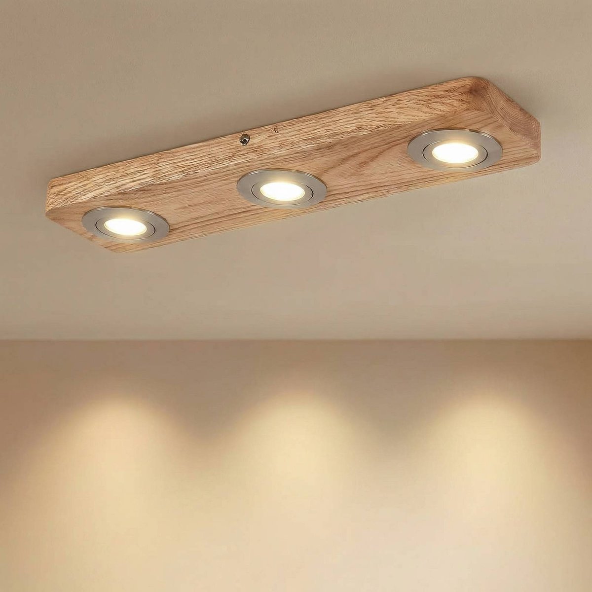 Plafonnier en bois moderneLED, Mikari bois clair, nickel satiné, LINDBY