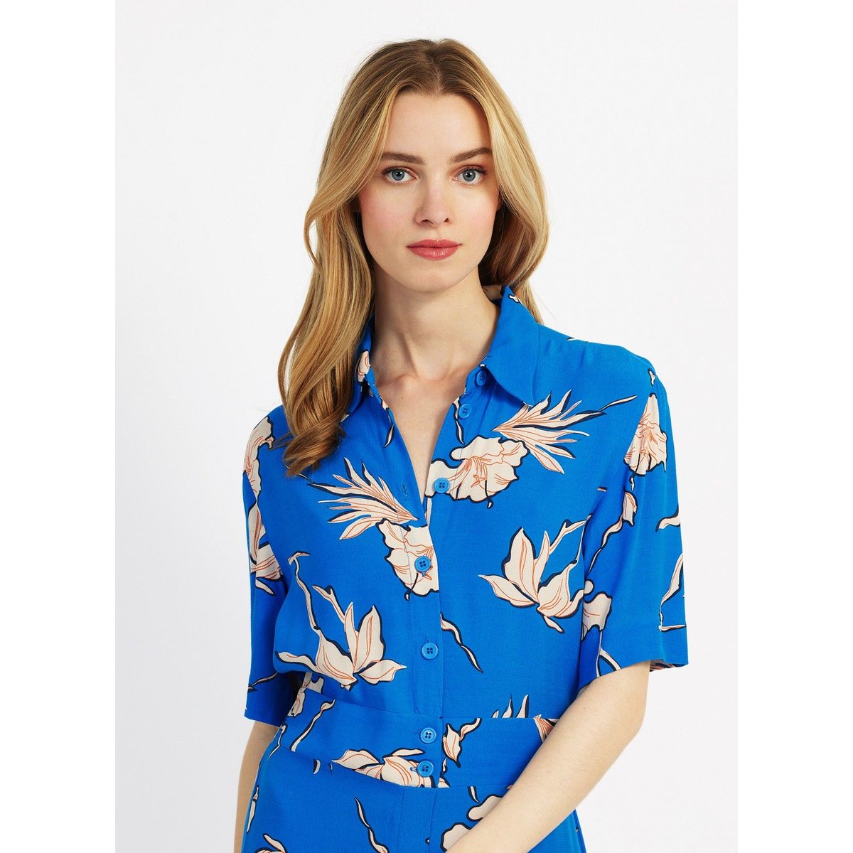 Combinaison imprimée et boutonnée MINDINA bleu cobalt floral, AN'GE