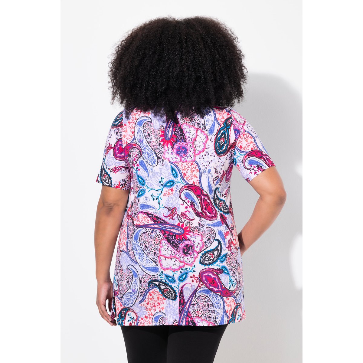T-shirt long motif cachemire bleu moyen, ULLA POPKEN