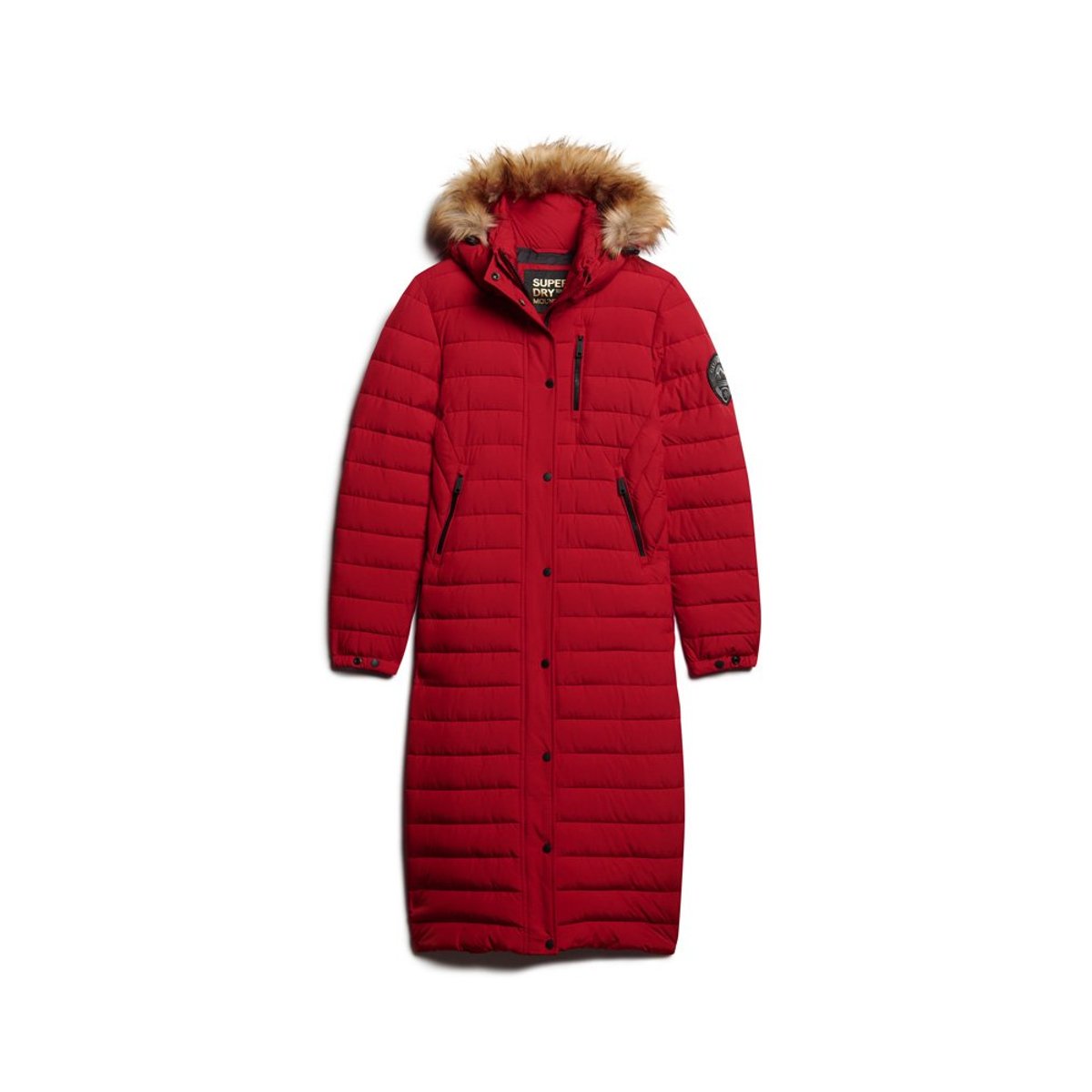 Doudoune longue à capuche Fuji rouge universitaire, SUPERDRY