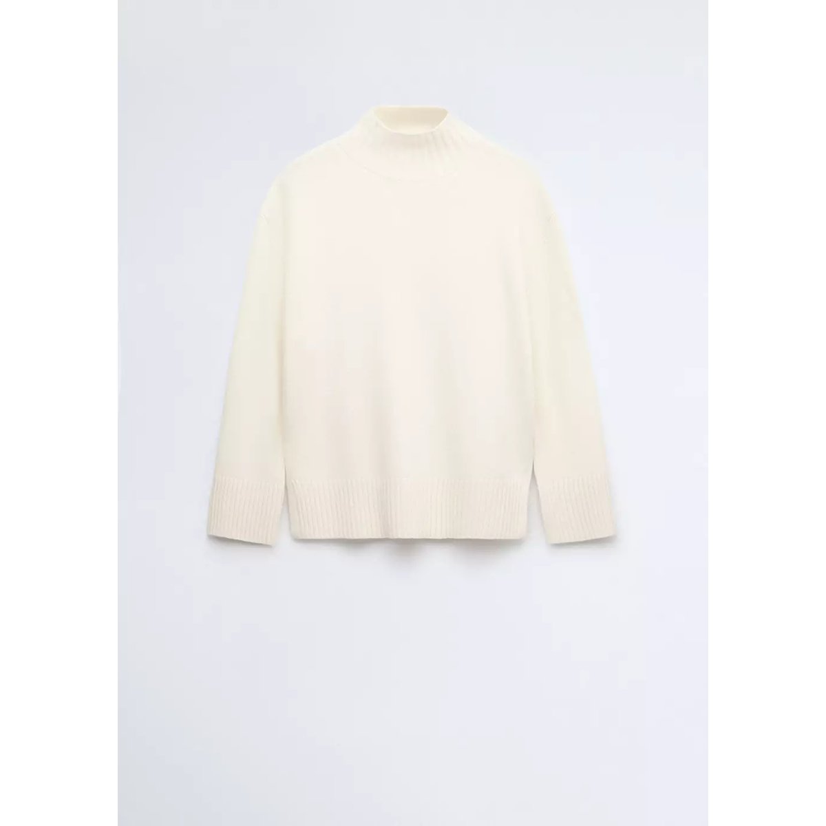 Pull-over à col montant en laine blanc, MANGO