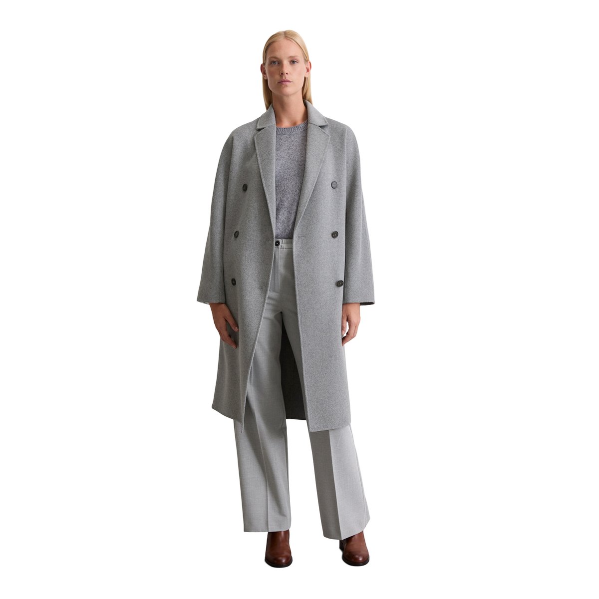 Manteau relaxed en mélange de laine double face gris clair, MARC O'POLO