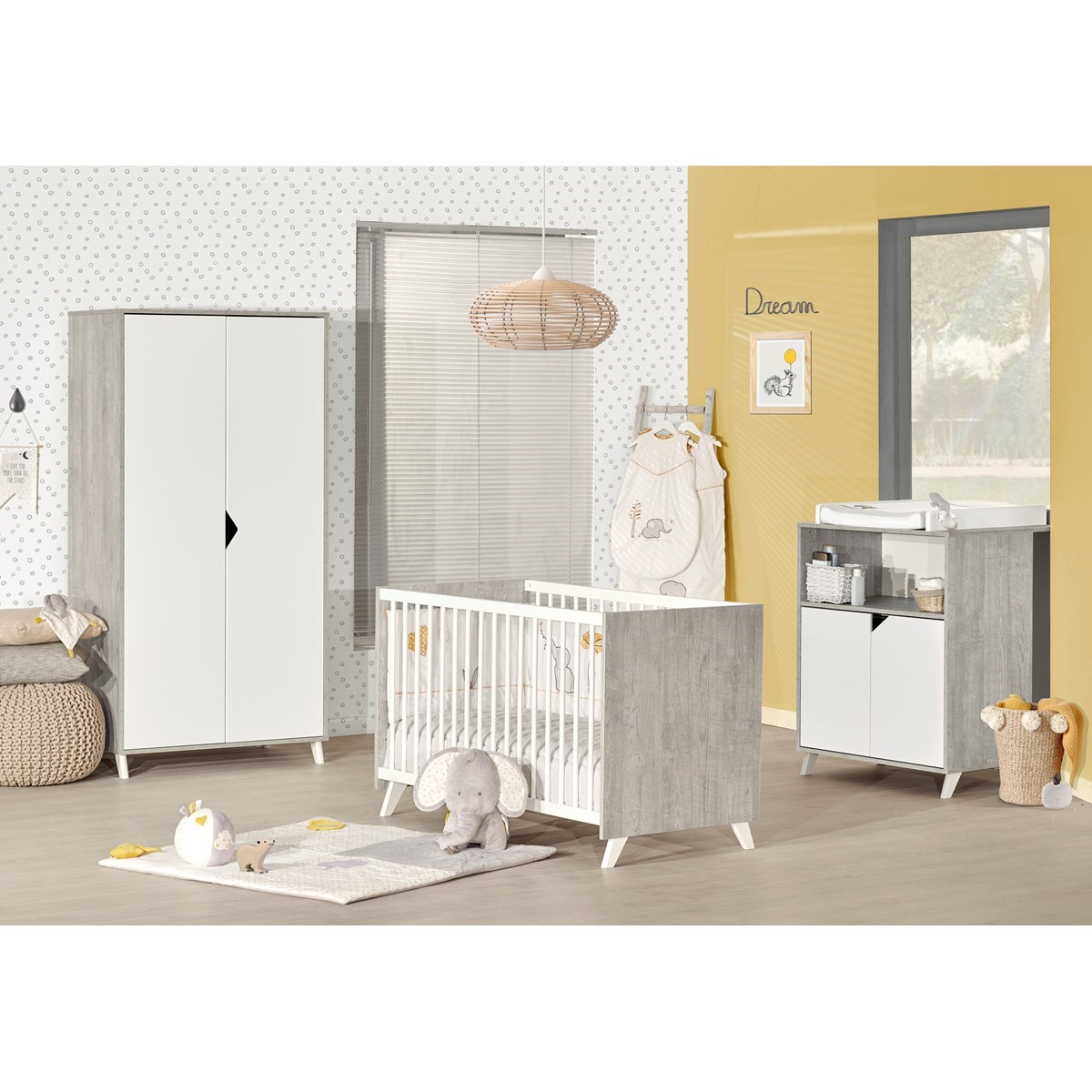 Commode à langer bébé en bois blanc/gris, BABY PRICE