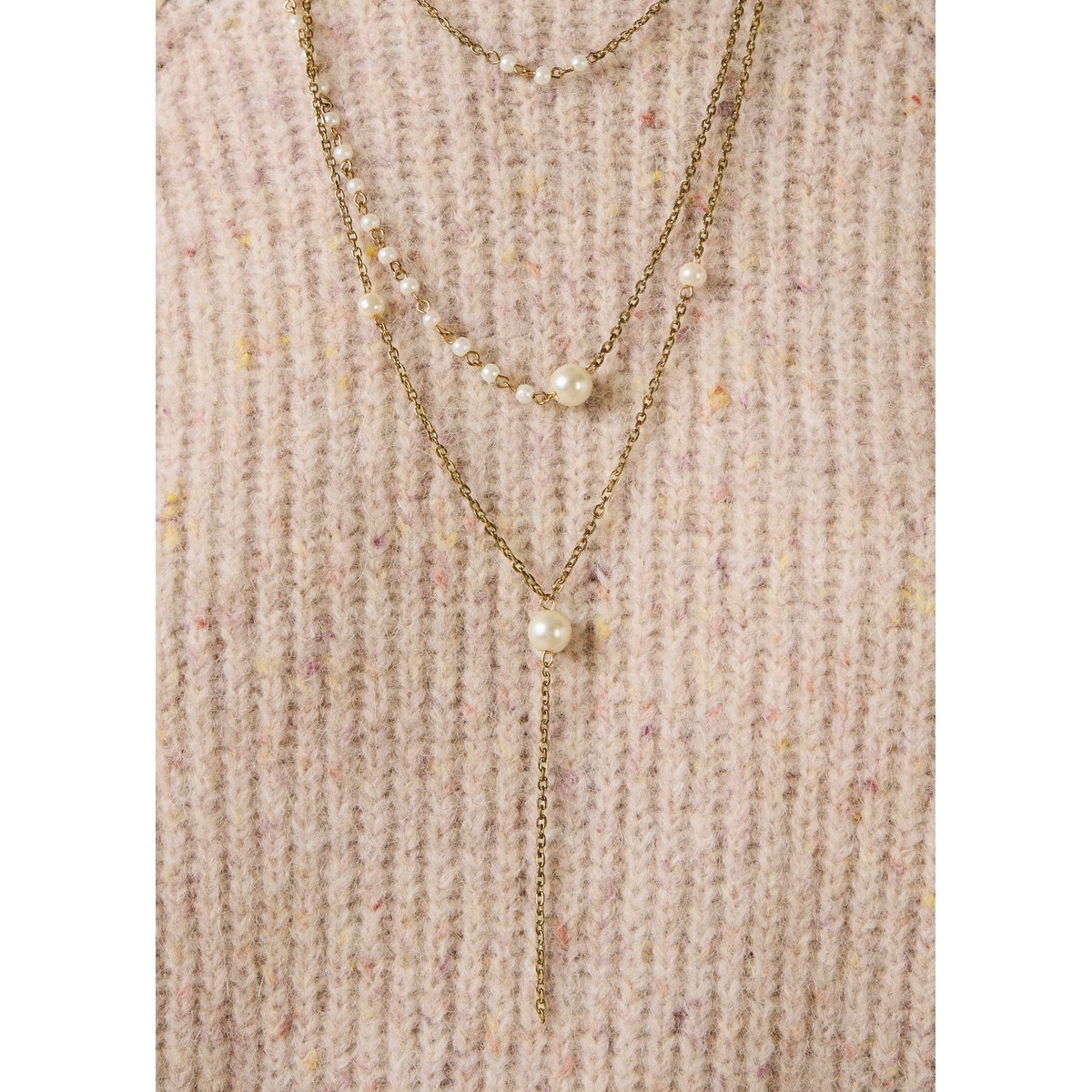 Collier sautoir multirang avec perles nacre light gold, LA FEE MARABOUTEE