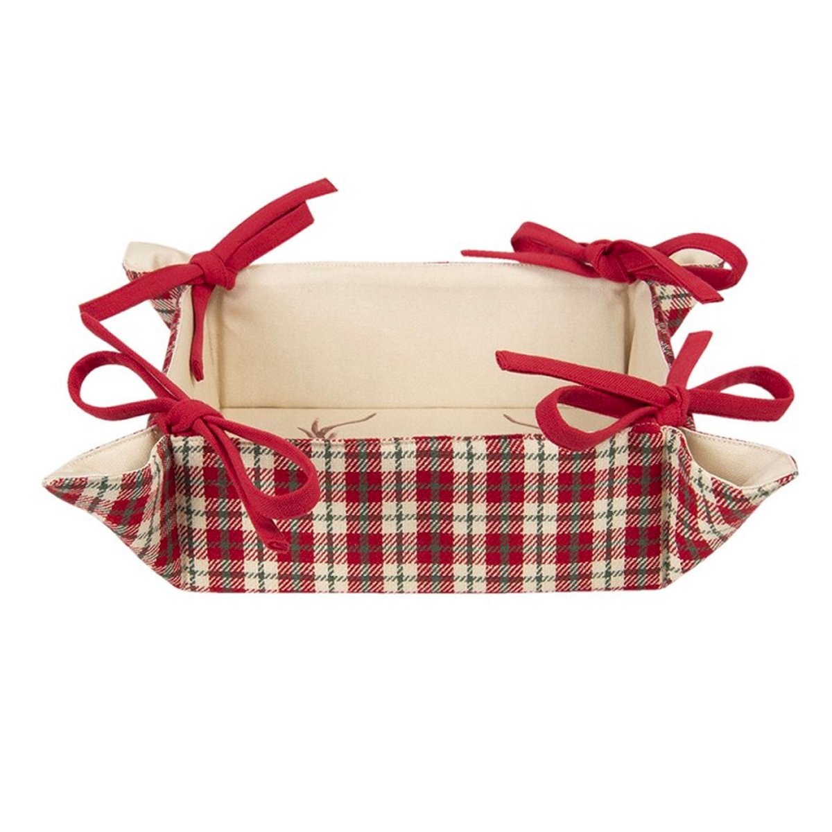 Corbeille à pain carrée 100% coton beige, rouge, vert cerf 35x35x8cm rouge, WADIGA