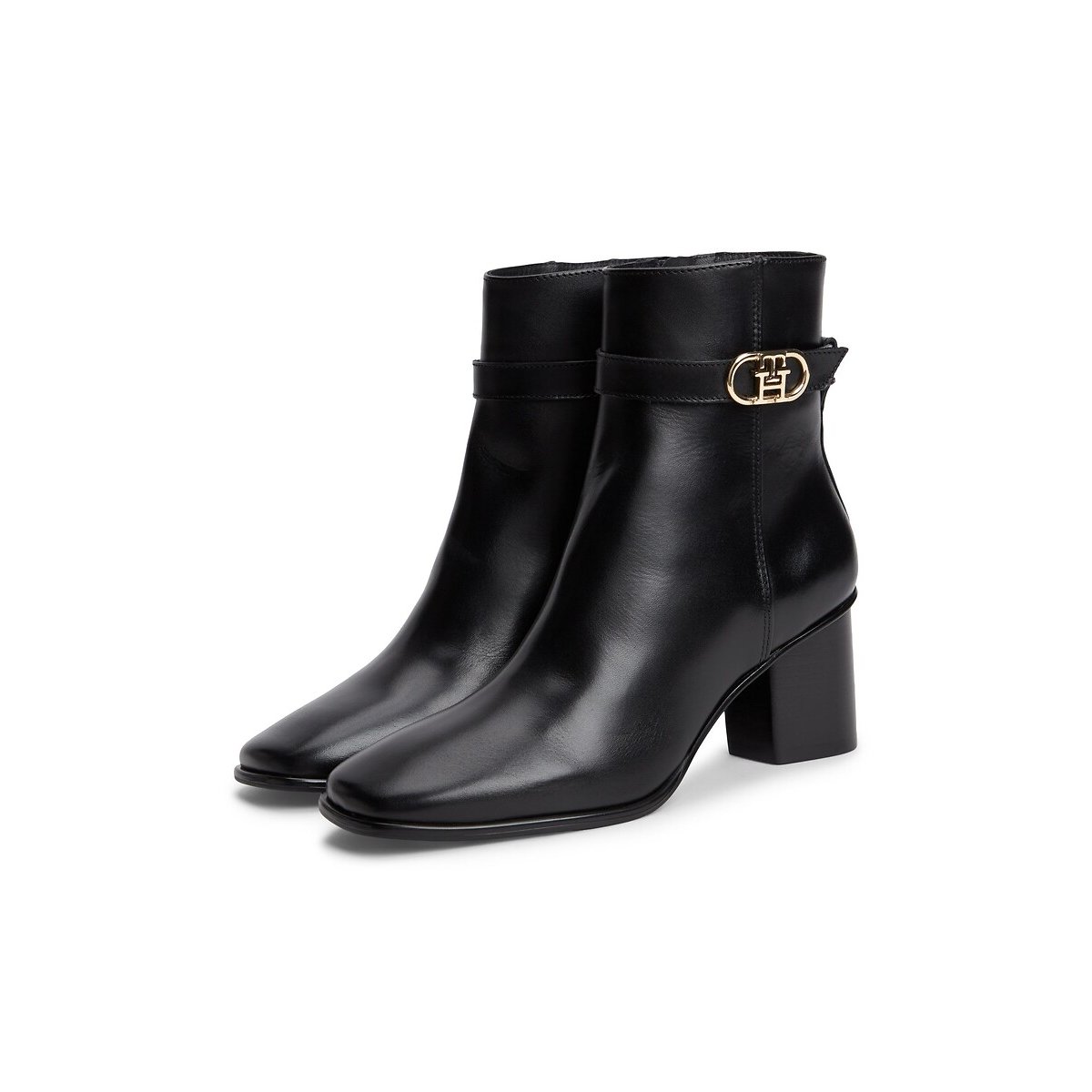 Stivaletti in pelle con tacco largo nero , TOMMY HILFIGER