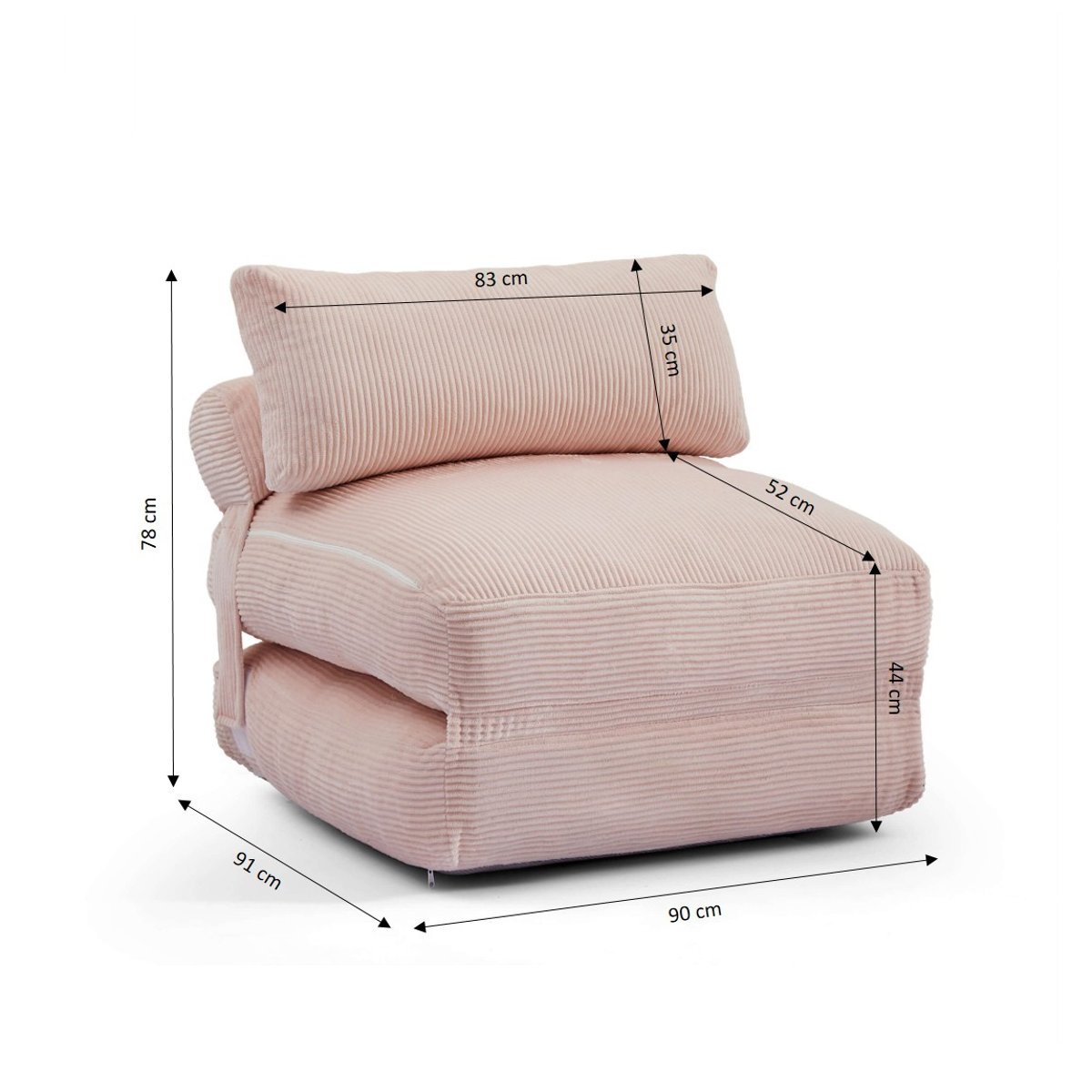 Fauteuil convertible compressé velours NYX rose, BAÏTA