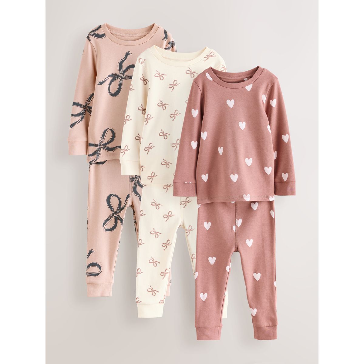 Pyjama douillet, lot de 3 imprimé nœud écru/marron, NEXT