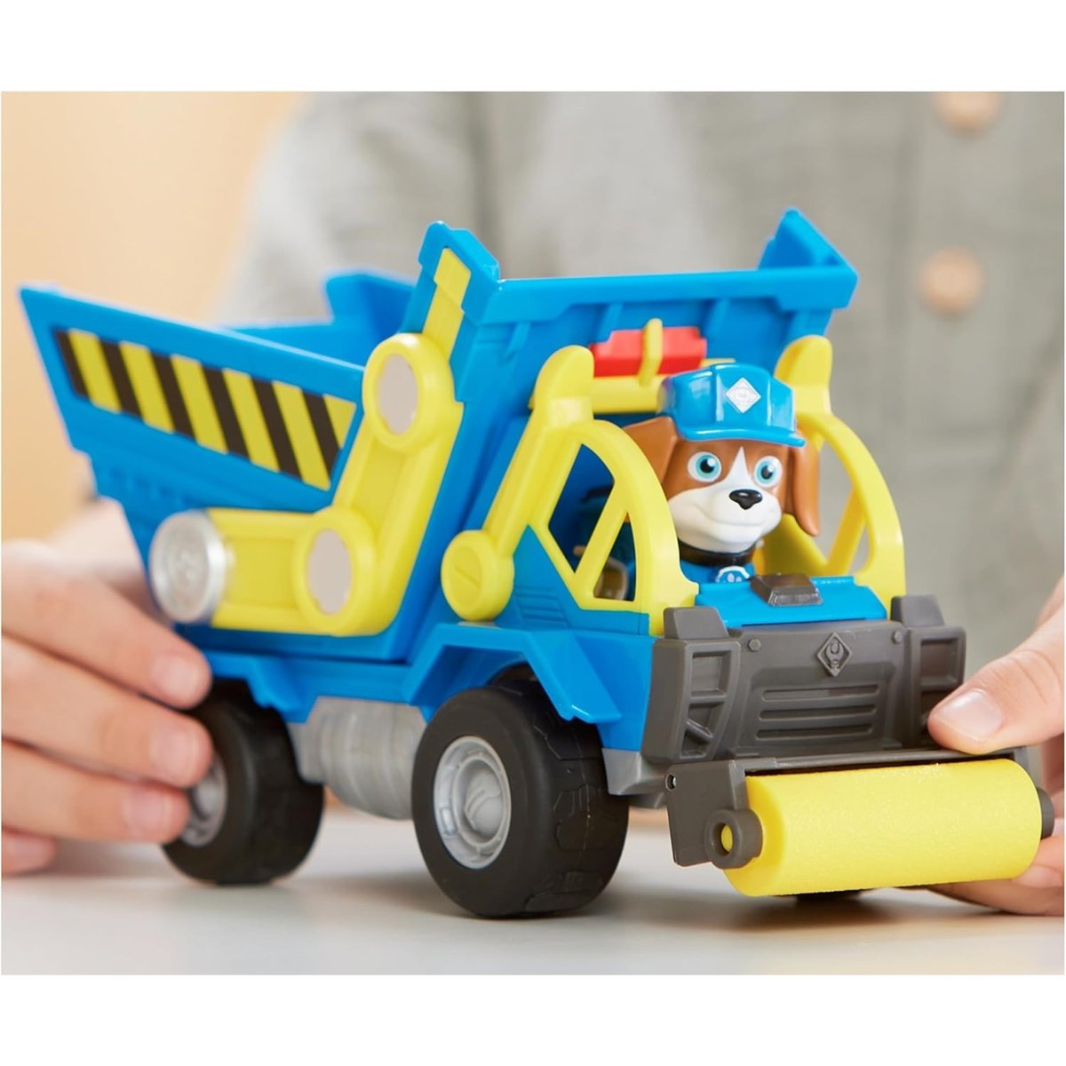 Rubble & Crew - Véhicule de chantier avec figurine Wheeler bleu et jaune, SPIN MASTER