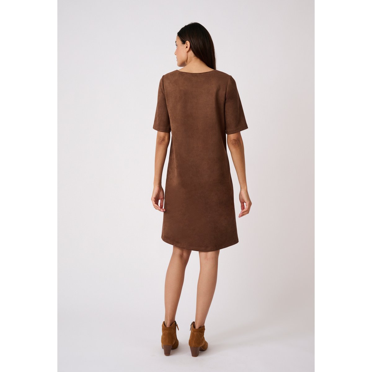 Robe droite suédine marron, DAMART