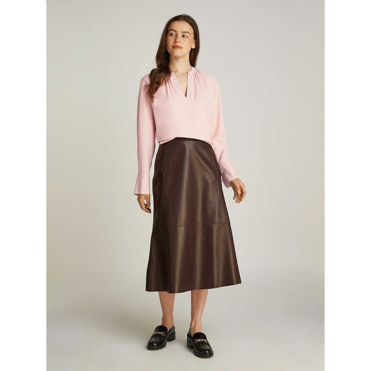 Blouse col V à manches longues rose, TOMMY HILFIGER