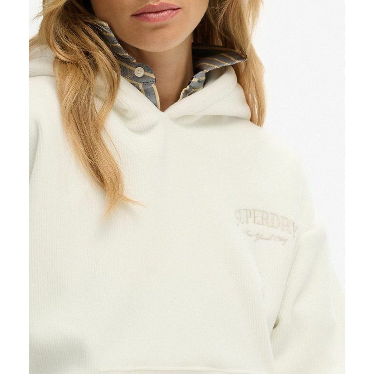Sweat à capuche velours blanc, SUPERDRY