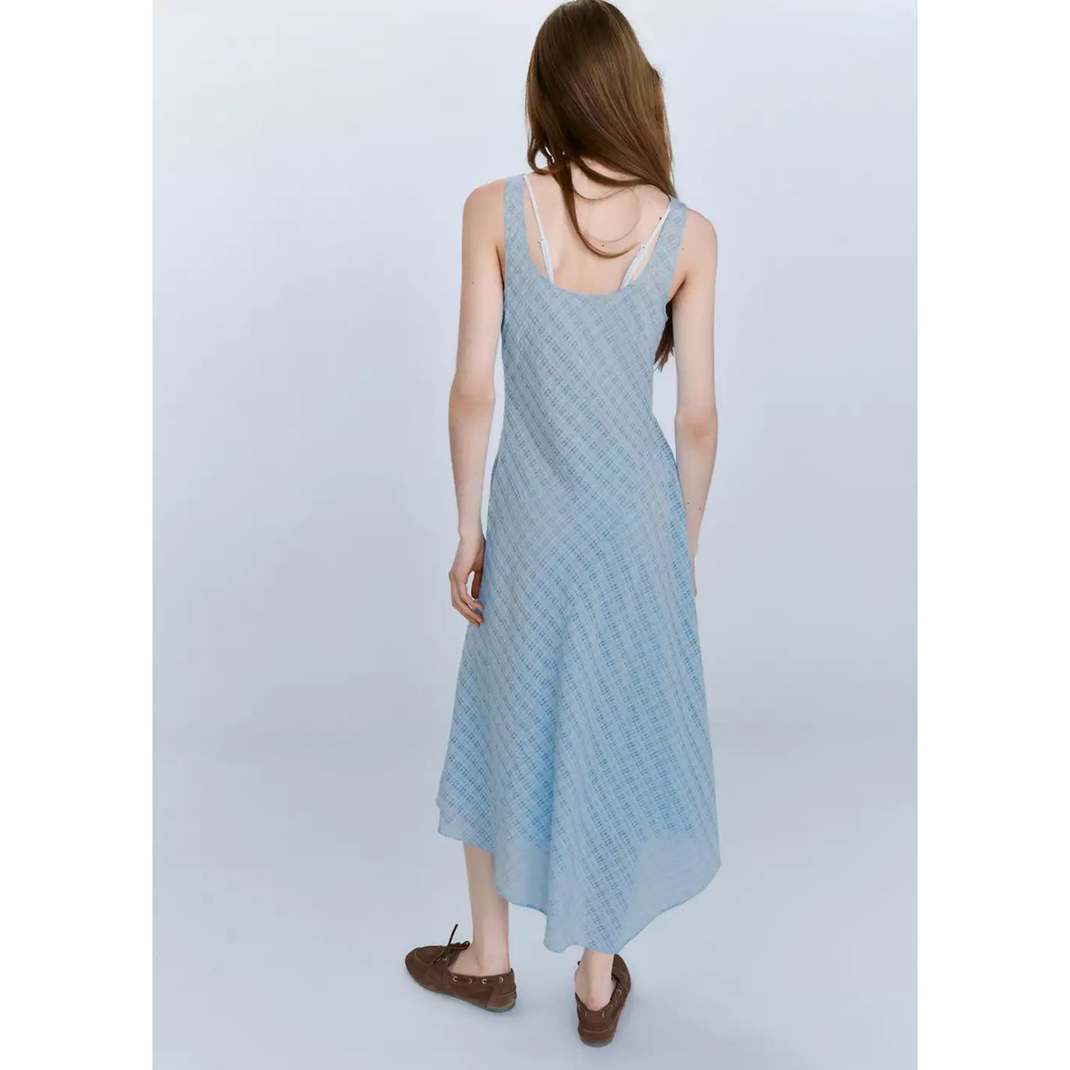 Robe bas asymétrique carreaux bleu ciel, MANGO