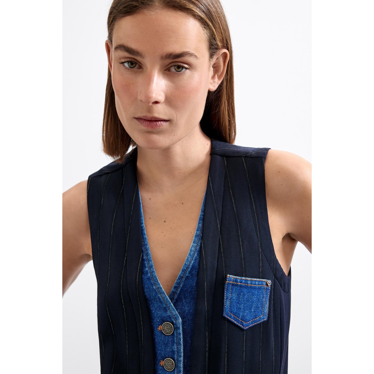 Gilet à double revers bleu, DESIGUAL