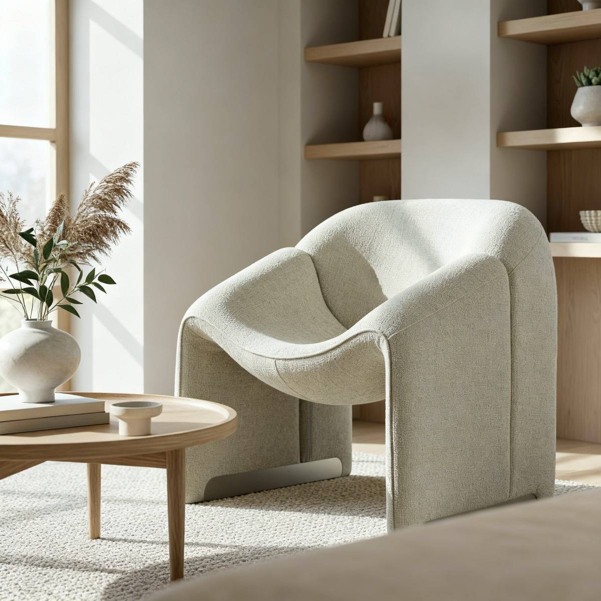 Fauteuil en tissu THÉA blanc, MADE IN MEUBLES