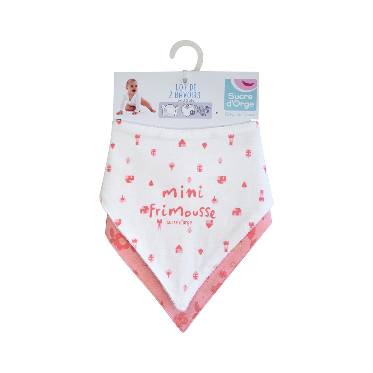 Lot de 2 bavoirs bandanas ondine maille couleur unique, SUCRE D'ORGE