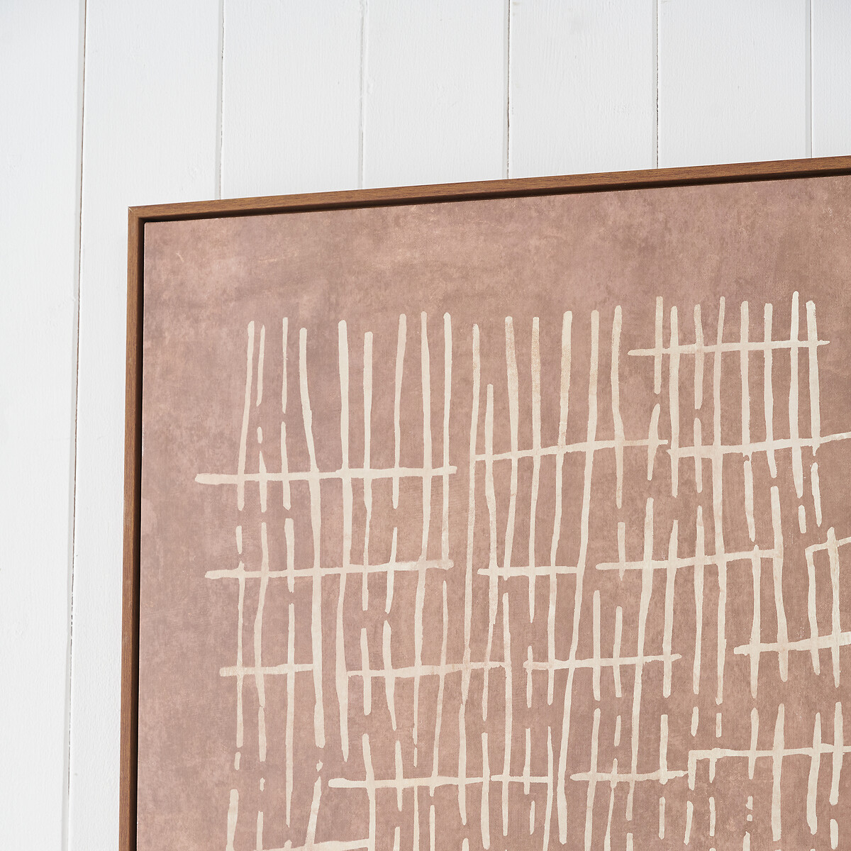60x90cm Brown and Natural Abstract Linear Design Canvas with Oak Effect Frame brown , ÉDITÉ