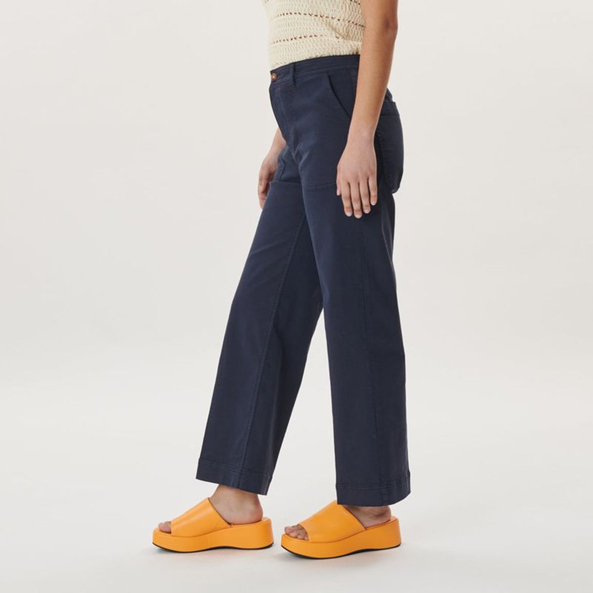 PANTALON DROIT LARGE TAILLE HAUTE UTILITY STRETCH marine, LABDIP