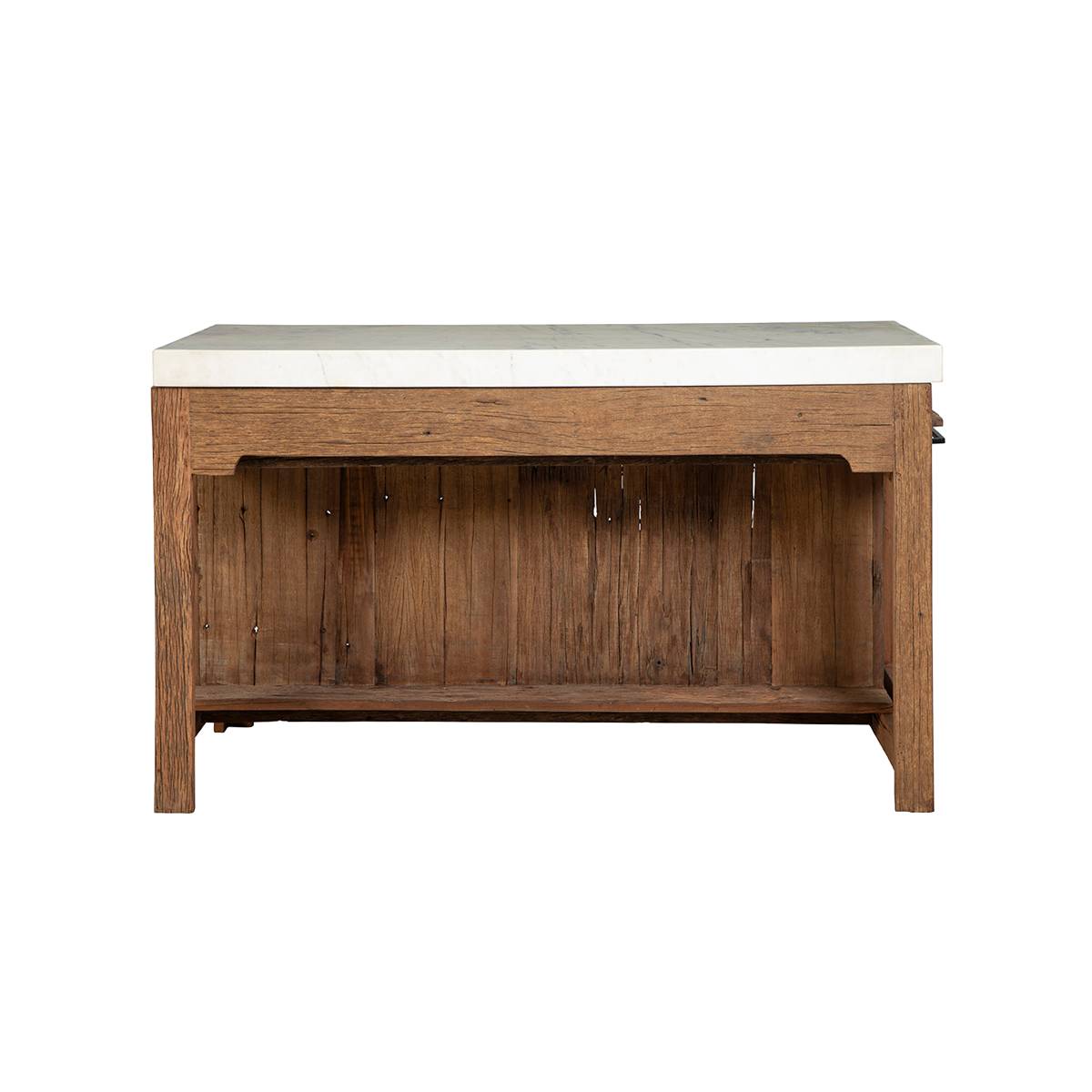 Ilot avec table extensible en bois recyclé et en marbre CAPUCINE bois foncé, MADE IN MEUBLES