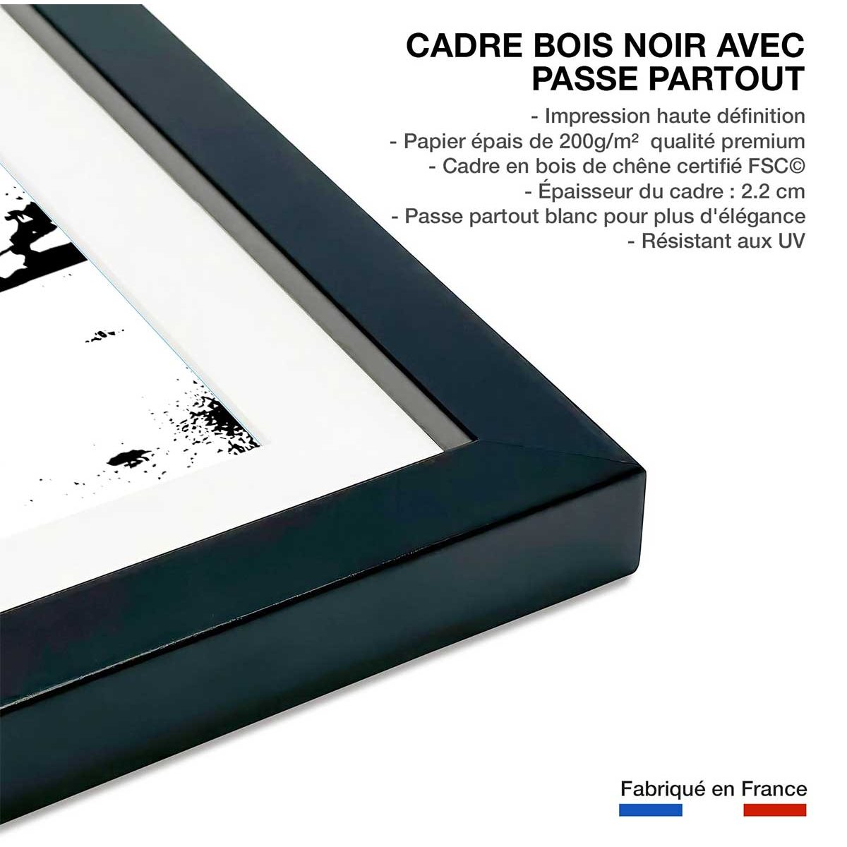 Poster landes lou surfou affiche + cadre en bois - noir, HEXOA