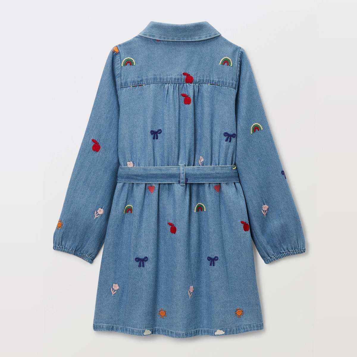 Robe boutonnée brodée en jean light blue stone, MONOPRIX