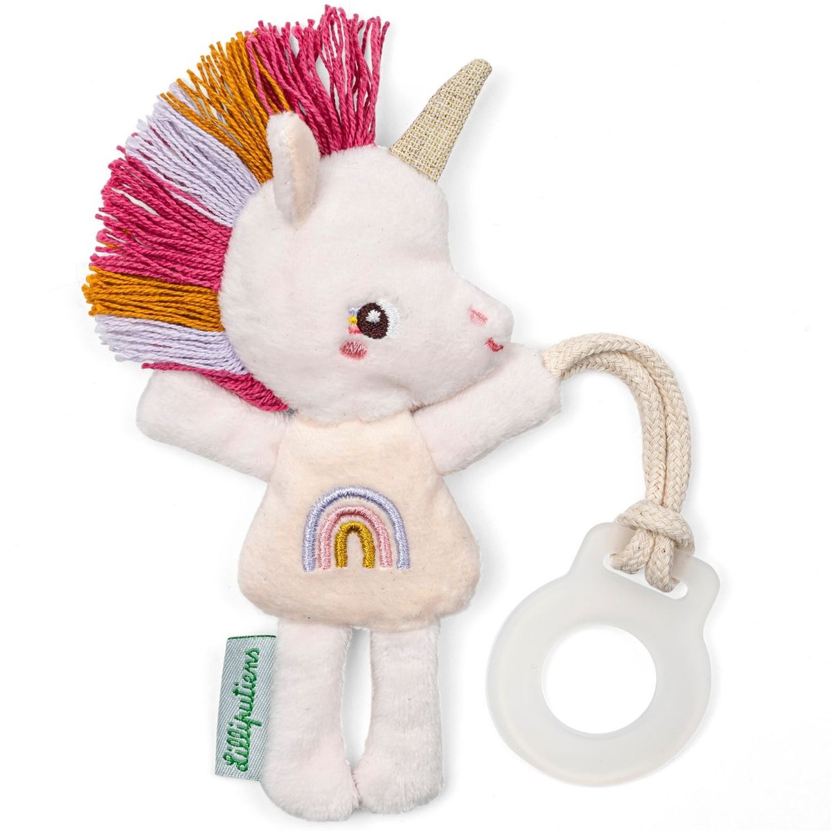 Doudou attache sucette blanc, rose, jaune, LILLIPUTIENS
