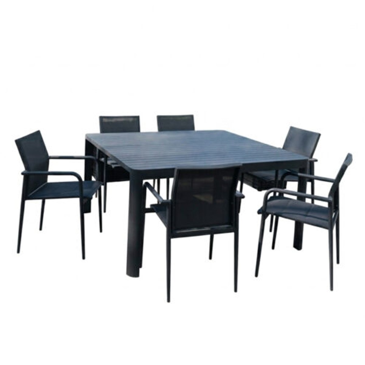 Ensemble Carrée 4/8p alu et 6 fauteuils COMO gris, WILSA GARDEN