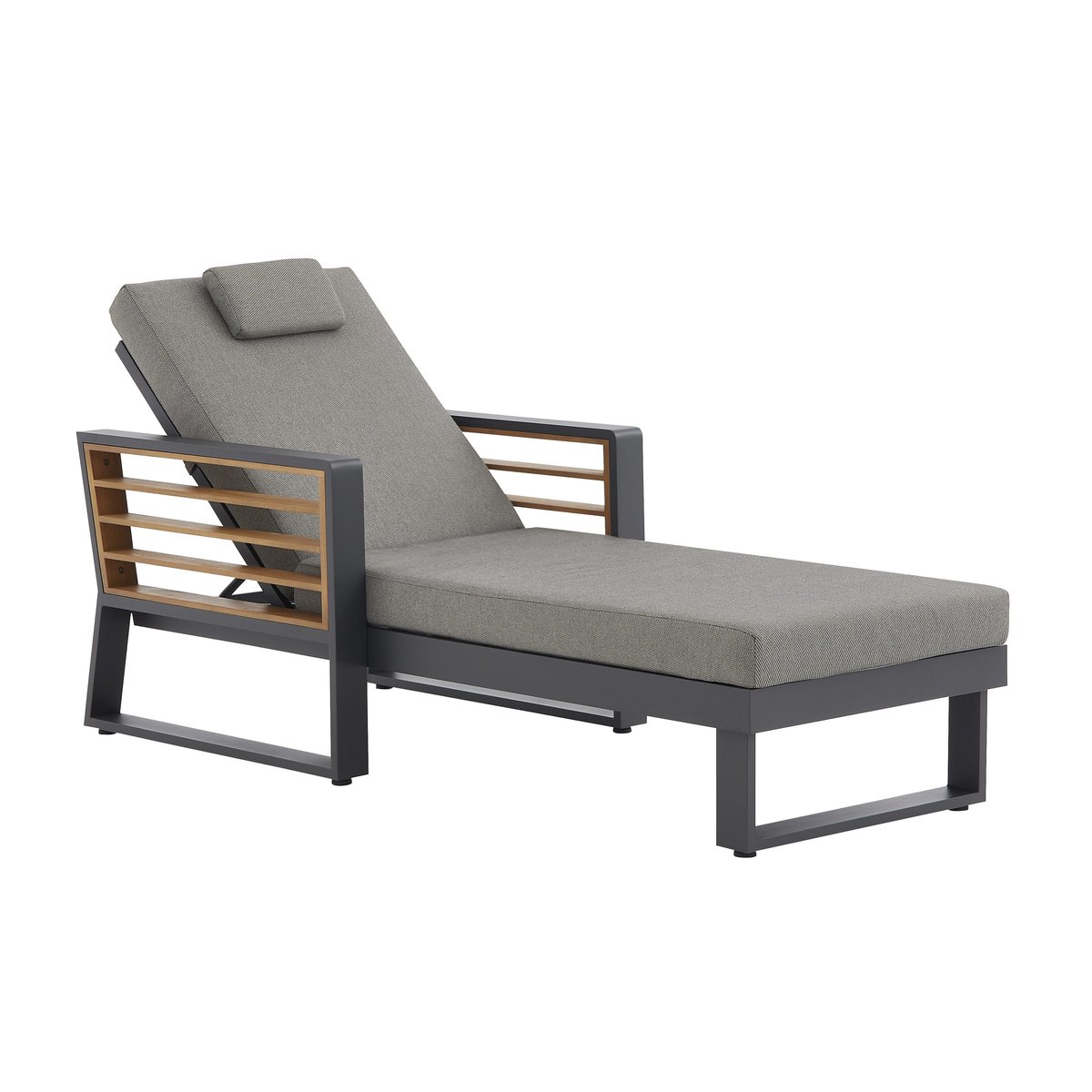 Bain de soleil en aluminium et teck, IONIS couleur unique, NATERIAL
