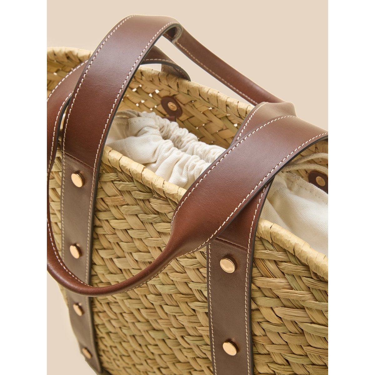 Sac cabas paille et cuir - Collection Maroquinerie Cyrillus tan, CYRILLUS