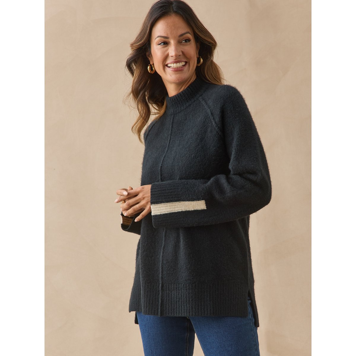 Pull avec laine col montant noir, DAXON