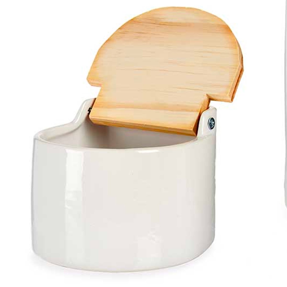 Pot à sel en céramique blanc et couvercle bambou 11x11x9cm blanc, WADIGA