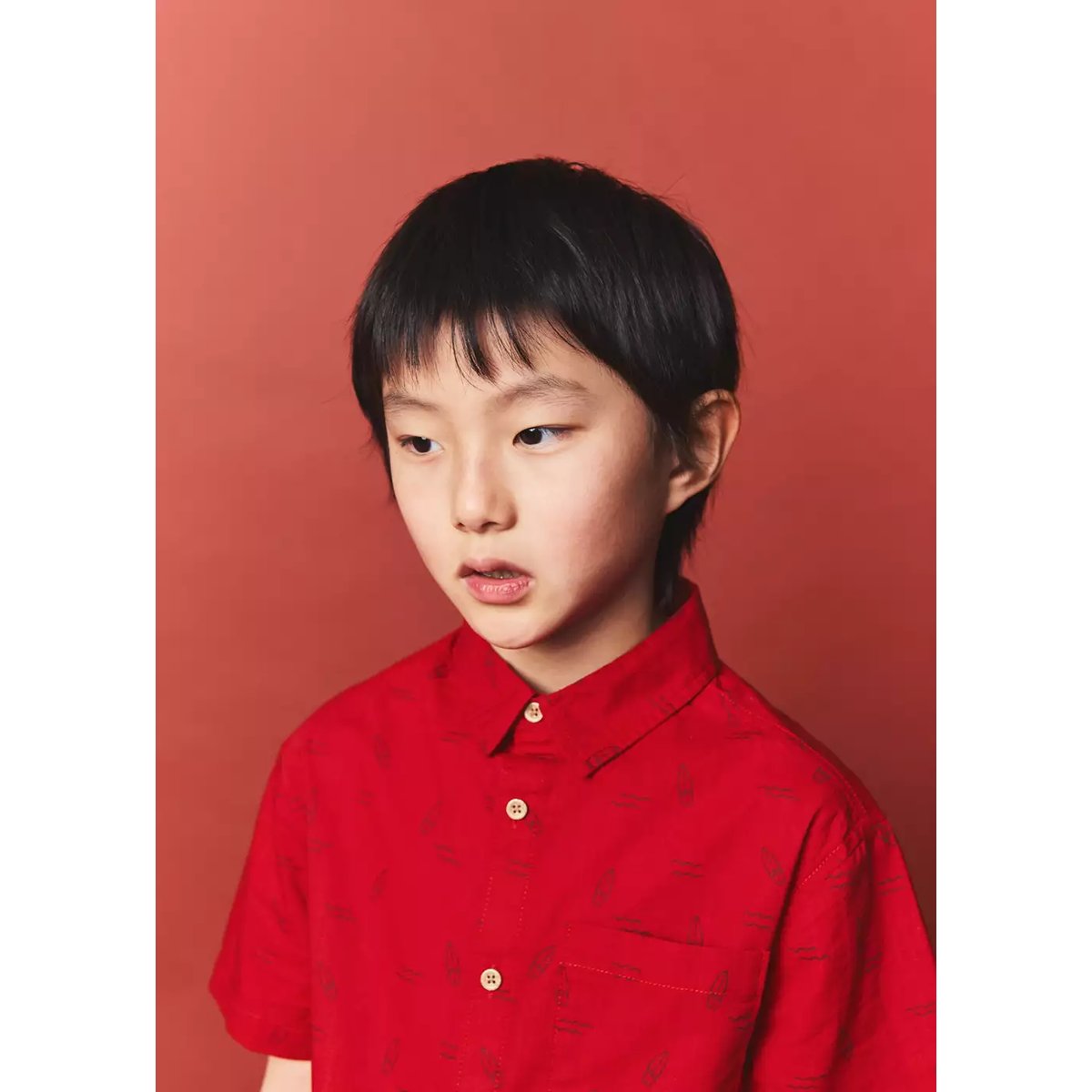 Chemise imprimée manches courtes rouge, MANGO KIDS