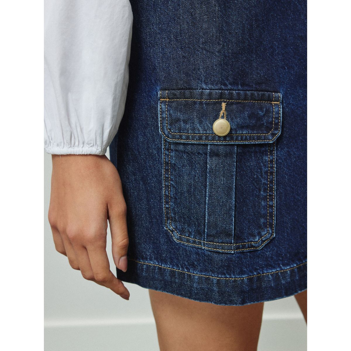 Robe chasuble courte en jean bleu foncé, NEXT