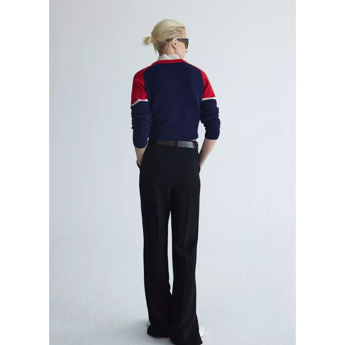 Pull-over laine à bords contrastants bleu marine, MANGO