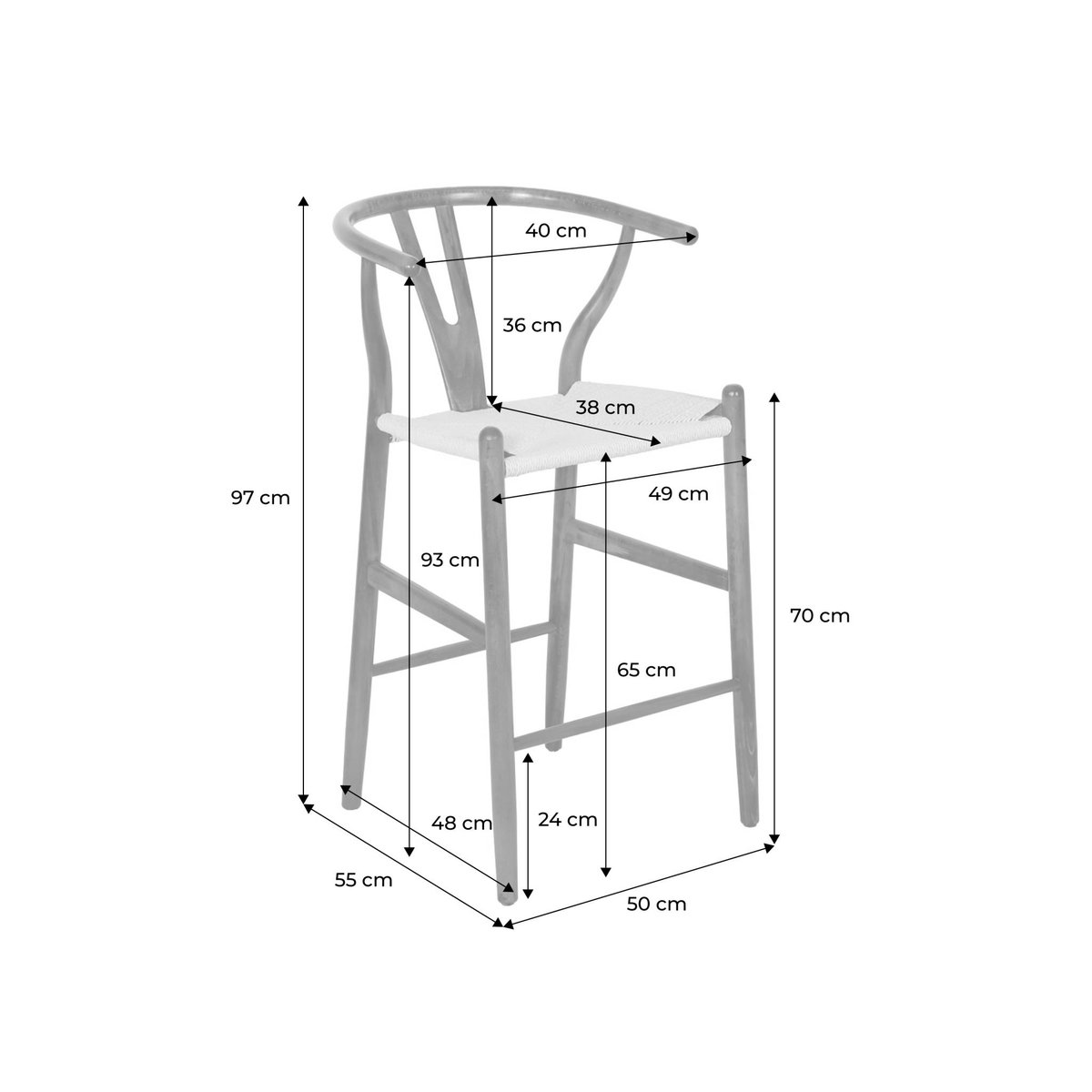 Tabouret de bar vintage bois de hêtre et cordes (lot de 2) CECILE noir, SWEEEK
