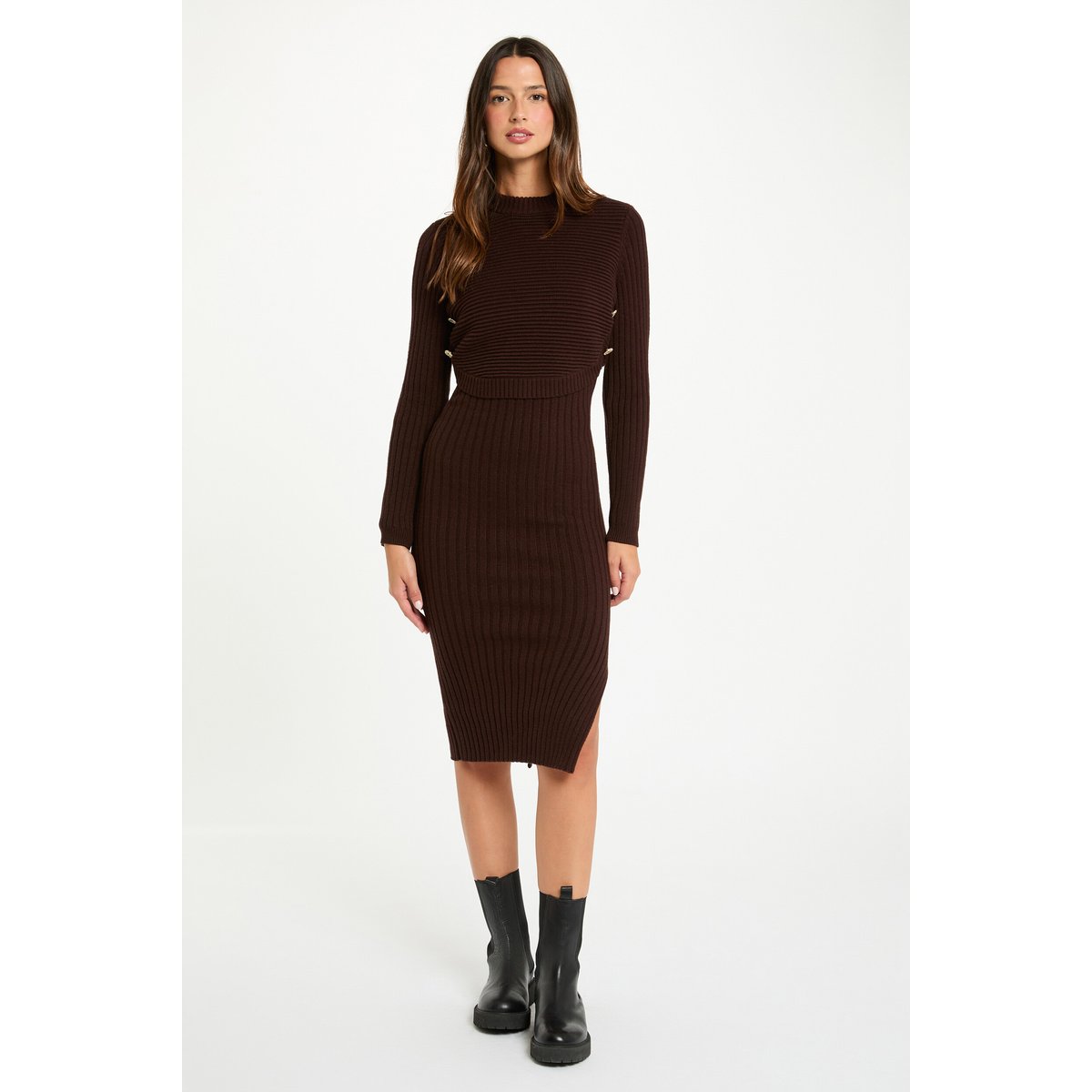 Robe 3/4 cintrée marron foncé, MORGAN